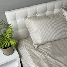 Акція на Комплект постельного белья Stripe Sense Beige сатин-страйп SoundSleep бежевый Двуспальный евро комплект від Podushka