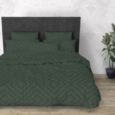 Акція на Комплект постельного белья Rhomb Green SoundSleep бязь Полуторный комплект від Podushka