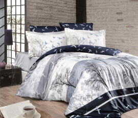 Акція на Постельное белье Doga Navy Blue сатин-люкс First choice Двуспальный евро комплект від Podushka