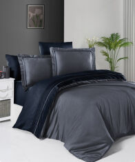Акція на Постельное белье Serenity Dark grey &amp; Navy blue сатин-люкс First choice Двуспальный евро комплект від Podushka