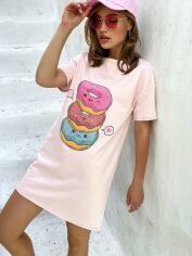 Акція на Сукня-футболка міні літня жіноча Seventeen 1743.4705 L-XL Світло-Рожева пончики від Rozetka