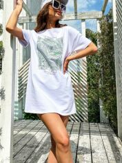Акция на Сукня-футболка міні літня жіноча Seventeen 1743.4724 SM Біла листя от Rozetka