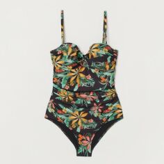 Акція на Суцільний купальник жіночий H&M XAZ245785OMAJ 50 Чорний у кольорові візерунки від Rozetka