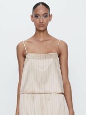 Акція на Топ жіночий Zara XAZ264922CGSO L Бежевий в смужку від Rozetka