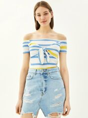 Акція на Топ жіночий Bershka XAZ355778ZQQQ XS Білий з блакитним і жовтим від Rozetka