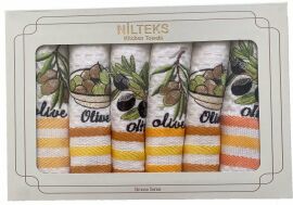 Акция на Набір 6 вафельних рушників Nilteks кухонні 40х60 см olive різнобарвний от Rozetka