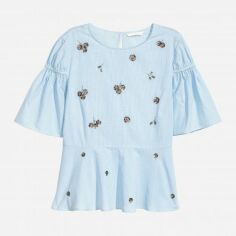 Акція на Блузка жіноча H&M XAZ089268FYXU 36 Біла з блакитним від Rozetka