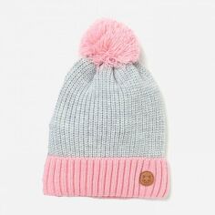 Акция на Дитяча зимова шапка-біні в'язана з помпоном для дівчинки H&M 1108-7575720 50 см Сіро-рожева от Rozetka
