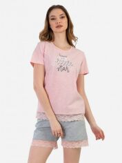 Акция на Піжама (футболка + шорти) жіноча великих розмірів Vienetta 188207 XL Рожева от Rozetka