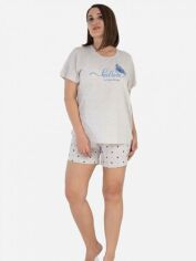 Акція на Піжама (футболка + шорти) жіноча великих розмірів бавовняна Vienetta 186205 XL Світло-сіра від Rozetka