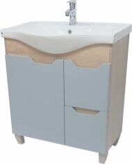Акція на Тумба підлогова ВАНЛАНД Wood W-75 G сіра з умивальником Basic 75 від Rozetka