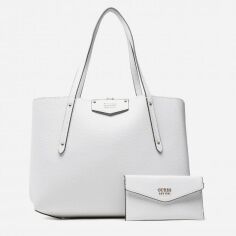 Акція на Сумка шопер жіноча зі штучної шкіри + косметичка Guess ECO Eco Brenton Girlfriend Satchel HWEVG839009-ALM Бежева від Rozetka