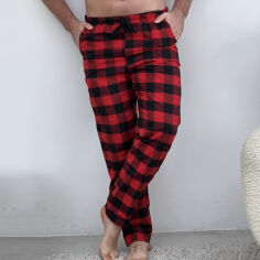Акція на Штаны пижамный мужские фланелевые Cosy клетка черно-красные XL від Podushka