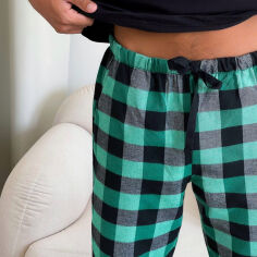 Акція на Штаны пижамный мужские фланелевые Cosy зелено-черные XL від Podushka