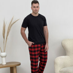 Акция на Пижама мужская демисезонная с черной футболкой Cosy черно-красная XL от Podushka