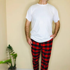 Акція на Пижама мужская демисезонная с белой футболкой Cosy черно-красная XL від Podushka