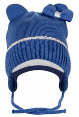 Акція на Дитяча зимова шапка в'язана на зав'язках з вушками для дівчинки ESLI 16С-23СП 50 Синя від Rozetka