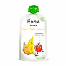 Акція на Дитяче фруктове пюре Mama knows Манго, яблуко, банан, без цукру, з 8 місяців, 90 г від Eva