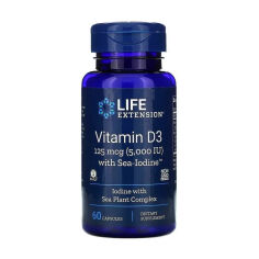Акція на Дієтична добавка вітаміни в капсулах Life Extension Vitamin D3 Вітамін D3 125 мкг, з йодом, 60 шт від Eva