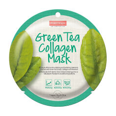 Акція на Тканинна маска для обличчя Purederm Green Tea Collagen Mask з колагеном, зеленим чаєм та вітаміном E, 18 мл від Eva