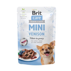 Акція на Вологий корм для дорослих собак мініатюрних порід Brit Care Mini з філе дичини в соусі, 85 г від Eva