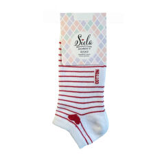 Акция на Шкарпетки жіночі Siela RT1312-141 короткі, білі з червоними смужками та серцем, розмір 36-39 от Eva