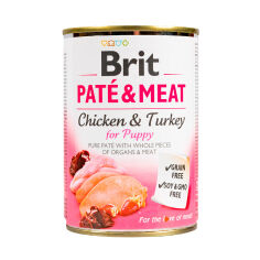 Акція на Вологий корм для цуценят Brit Pate & Meat з куркою та індичкою, 400 г від Eva