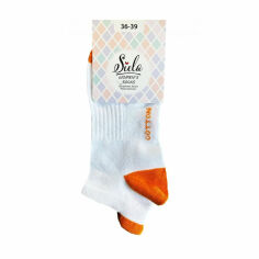 Акція на Шкарпетки жіночі Siela RT1322-041 короткі, спортивні, білі з помаранчевим, розмір 39-42 від Eva