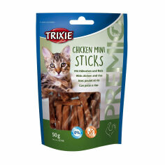 Акция на Ласощі для кішок Trixie Premio Chicken Mini Sticks з куркою та рисом, 50 г от Eva