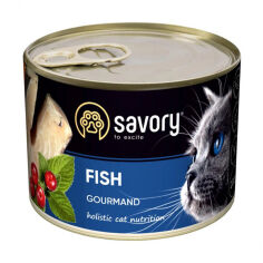 Акція на Вологий корм для вибагливих кішок Savory Cat Can Adult з рибою, 200 г від Eva