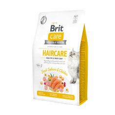 Акція на Сухий корм для кішок Brit Care Haircare для догляду за шкірою та шерстю, з лососем та куркою, 2 кг від Eva