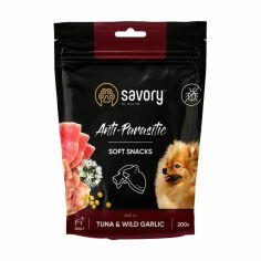 Акція на Ласощі для собак Savory Anti-Parasitic Soft Snacks Tuna & Wild Garlic з тунцем та диким часником, 200 г від Eva
