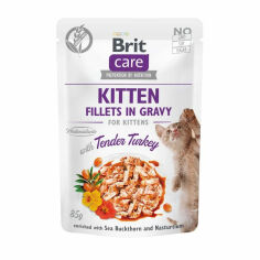 Акція на Вологий корм для кошенят Brit Care Kitten Fillets In Gravy Tender Turkey з філе індички в соусі, 85 г від Eva