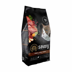 Акція на Сухий корм для дорослих кішок з чутливим травленням Savory Adult Cat Sensitive Digestion зі свіжим м'ясом ягня та індички, 8 кг від Eva