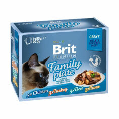 Акція на Набір паучів для кішок Brit Premium Сімейна тарілка в соусі, 12*85 г від Eva