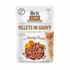 Акція на Вологий корм для дорослих кішок Brit Care Fillets In Gravy For Adult Cat Hearty Duck з філе качки в соусі, 85 г від Eva
