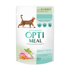 Акция на Вологий корм для дорослих кішок Optimeal Super Premium, з кроликом у морквяному желе, 85 г от Eva