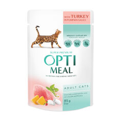 Акція на Вологий корм для дорослих кішок Optimeal Super Premium, з індичкою в гарбузовому соусі, 85 г від Eva