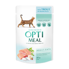 Акция на Вологий корм для дорослих кішок Optimeal Super Premium, з фореллю в кремовому соусі, 85 г от Eva