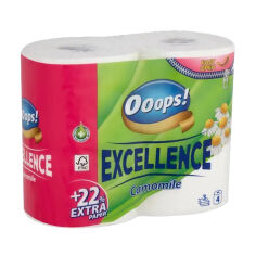 Акція на Туалетний папір Ooops! Excellence Camomile білий, 3-шаровий, 150 відривів, 4 рулони від Eva