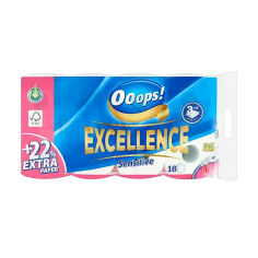 Акция на Туалетний папір Ooops! Excellence Sensitive білий, 3-шаровий, 150 відривів, 16 рулонів от Eva