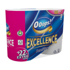 Акция на Туалетний папір Ooops! Excellence Sensitive білий, 3-шаровий, 150 відривів, 4 рулони от Eva