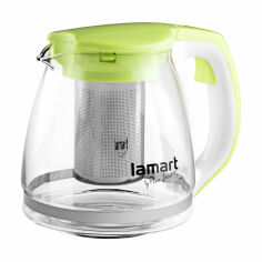 Акція на Чайник для заварювання Lamart скляний, з металевим фільтром, з зеленими вставками, 1.1 л (LT7026) від Eva