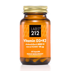 Акция на Дієтична добавка вітаміни в капсулах Labs212 Vitamin D3 + K2MK7 Вітамін D3 4000 МО + K2MK7 50 мкг, 60 шт от Eva