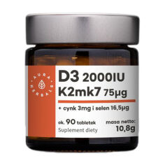 Акція на Дієтична добавка вітаміни та мінерали в таблетках Aura Herbals Vitamin D3 + K2 + Zinc + Selenium D3 + K2 + Цинк + Селен, 90 шт від Eva