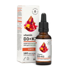 Акція на Дієтична добавка вітаміни в краплях Aura Herbals Vitamin D3 + K2 Forte Вітамін D3 4000 МО + K2, 30 мл від Eva