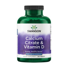 Акція на Дієтична добавка в таблетках Swanson Calcium Citrate & Vitamin D3 Цитрат кальцію і вітамін D3, 250 шт від Eva