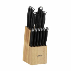 Акція на Набір ножів Ardesto Gemini Gourmet з неіржавної сталі, пластиковими чорними ручками та каучоковим блоком, 14 предметів (AR2114SW) від Eva