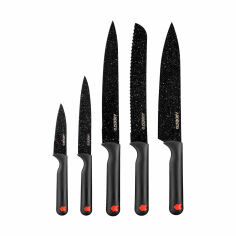 Акция на Набір ножів Ardesto Black Mars з неіржавки чорної сталі та пластиковими ручками, 5 предметів (AR2105BR) от Eva
