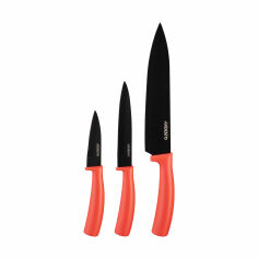 Акция на Набір ножів Ardesto Black Mars з неіржавки червоної сталі та пластиковими ручками, 3 предмета (AR2103BR) от Eva